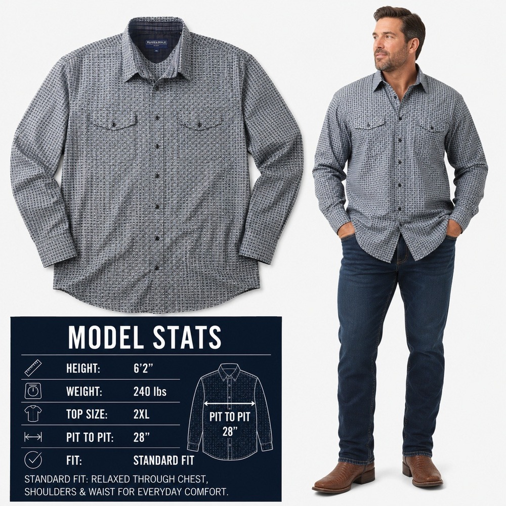 Panhandle Select Mens XXL Western Snap Long Sleeve Shirt Geometric PMN2S02312